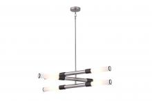 Lit Up Lighting LIT6836SN+BK-OP - 35" 3 Tier Pendant, With 6x25 W E26 medium base frame in Satin Nickel finish